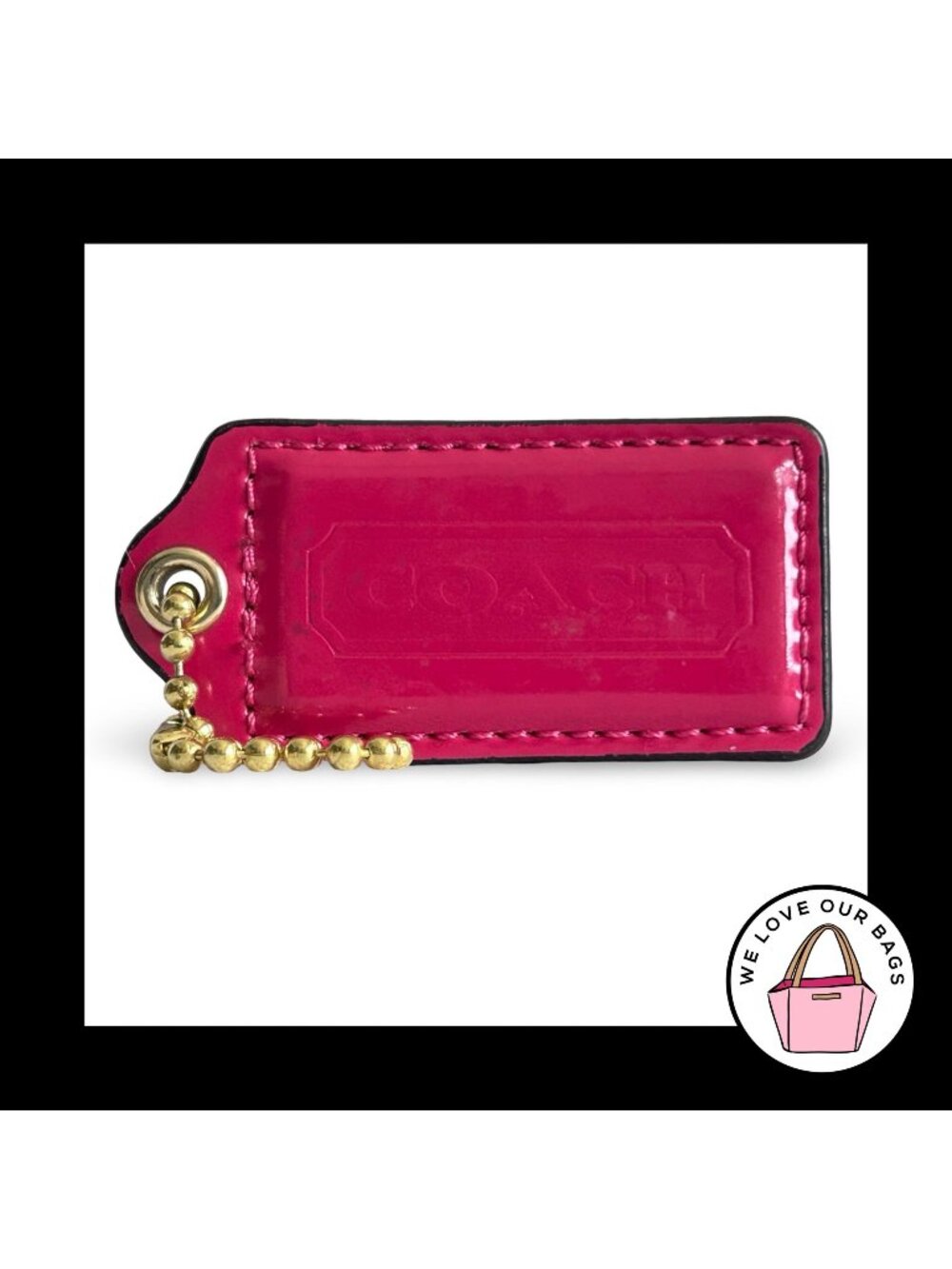COACH HANG TAG 2.5" Pink Patent Leather Bag Charm Keychain Fob Brass Large